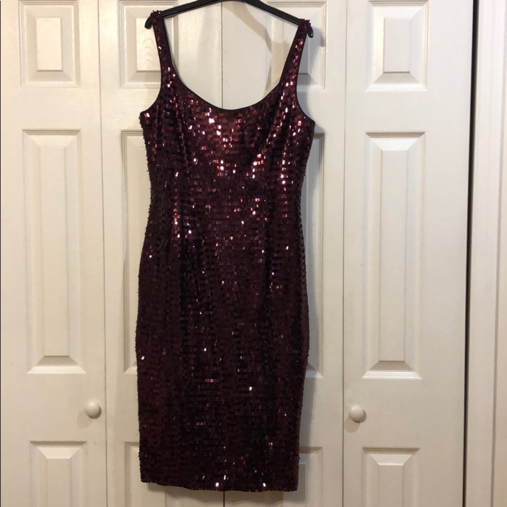 Short Wine Color Sequence Dress